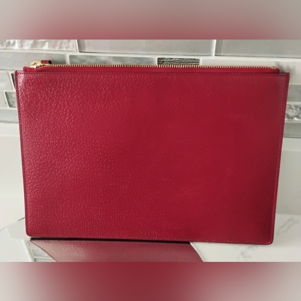 Gucci GG Supreme Monogram Tian Large Zip Pouch Beige Multicolor Red - Picture 3 of 11